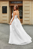 White A-Line Tulle Wedding Dress with Appliques