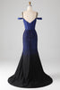 Load image into Gallery viewer, Sparkly Navy Mermaid Long Corset Formal Dress with Slit