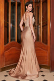 Trendy Mermaid Spaghetti Straps Champagne Corset Formal Dress with Beading