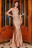 Trendy Mermaid Spaghetti Straps Champagne Corset Formal Dress with Beading