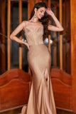 Trendy Mermaid Spaghetti Straps Champagne Corset Formal Dress with Beading