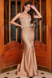 Trendy Mermaid Spaghetti Straps Champagne Corset Formal Dress with Beading