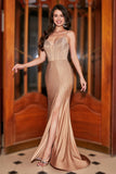 Trendy Mermaid Spaghetti Straps Champagne Corset Formal Dress with Beading