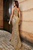 Load image into Gallery viewer, One Shoulder Golden Fringe Sequin Glitter Formal Dress With Slit