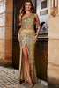 Load image into Gallery viewer, One Shoulder Golden Fringe Sequin Glitter Formal Dress With Slit