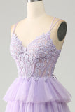 Lilac Tulle Tiered Princess Corset Formal Dress with Appliques