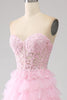 Load image into Gallery viewer, Pink A-Line Strapless Tiered Long Corset Formal Dress