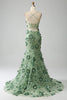 Load image into Gallery viewer, Mermaid Spaghetti Straps Green Corset Formal Dress with Appliques