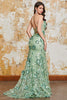 Load image into Gallery viewer, Spaghetti Straps Green Mermaid Corset Formal Dress with Appliques