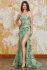 Load image into Gallery viewer, Spaghetti Straps Green Mermaid Corset Formal Dress with Appliques