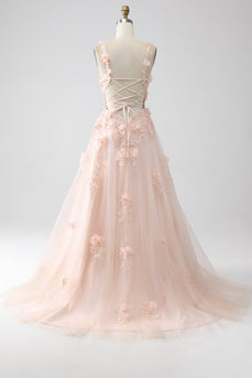 Blush A-Line Spaghetti Straps Long Formal Dress with Appliques