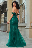 Stylish Mermaid Off the Shoulder Dark Green Corset Formal Dress with Split Front