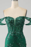 Mermaid Off The Shoulder Dark Green Formal Dress with Appliques