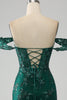 Load image into Gallery viewer, Mermaid Off The Shoulder Dark Green Formal Dress with Appliques