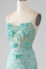 Load image into Gallery viewer, Green Mermaid Spaghetti Straps Long Formal Dress with Appliques