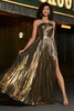 Load image into Gallery viewer, Golden A-Line Spaghetti Straps Pleated Sparkly Formal Dress with Slit
