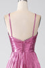 Load image into Gallery viewer, Fuchsia A-Line Spaghetti Straps Pleated Formal Dress with Slit