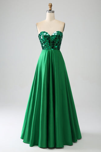 A-Line Sweetheart Dark Green Corset Formal Dress