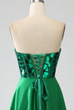 A-Line Sweetheart Dark Green Corset Formal Dress