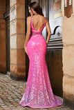 Hot Pink Glitter Mermaid Formal Dress with Beading Waist