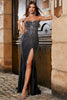 Load image into Gallery viewer, Glitter Strapless Mermaid Black Formal Dress with Slit