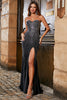 Load image into Gallery viewer, Glitter Strapless Mermaid Black Formal Dress with Slit