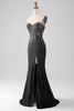 Load image into Gallery viewer, Black Glitter Strapless Mermaid Formal Dress with Slit