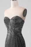 Black Glitter Strapless Mermaid Formal Dress with Slit