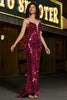 Load image into Gallery viewer, Spaghetti Straps Hot Pink Sparkly Mermaid Sequins Long Formal Dress with Slit