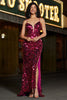 Load image into Gallery viewer, Spaghetti Straps Hot Pink Sparkly Mermaid Sequins Long Formal Dress with Slit