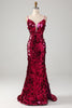 Load image into Gallery viewer, Sparkly Mermaid Spaghetti Straps Fuchsia Sequins Long Formal Dress with Slit