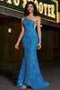 Load image into Gallery viewer, Mermaid One Shoulder Blue Long Formal Dress with Sequins