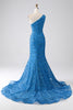 Load image into Gallery viewer, Blue Mermaid One Shoulder Sequins Long Formal Dress