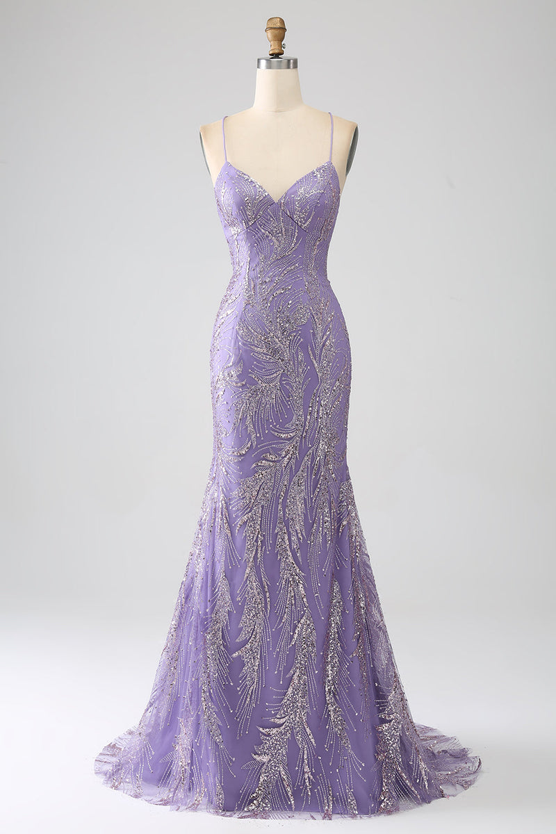 Load image into Gallery viewer, Sparkly Mermaid Lilac Long Formal Dress