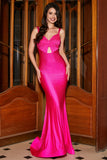 Hot Pink Sparkly Mermaid Formal Dress with Hollow-out