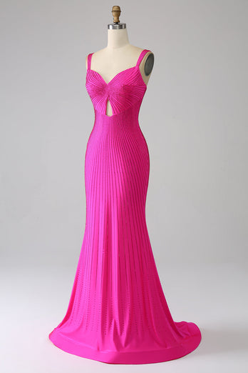 Sparkly Mermaid Hot Pink Formal Dress with Hollow-out