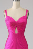 Sparkly Mermaid Hot Pink Formal Dress with Hollow-out