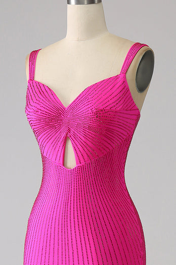 Sparkly Mermaid Hot Pink Formal Dress with Hollow-out
