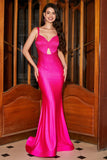 Hot Pink Sparkly Mermaid Formal Dress with Hollow-out