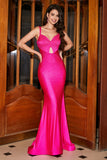 Hot Pink Sparkly Mermaid Formal Dress with Hollow-out