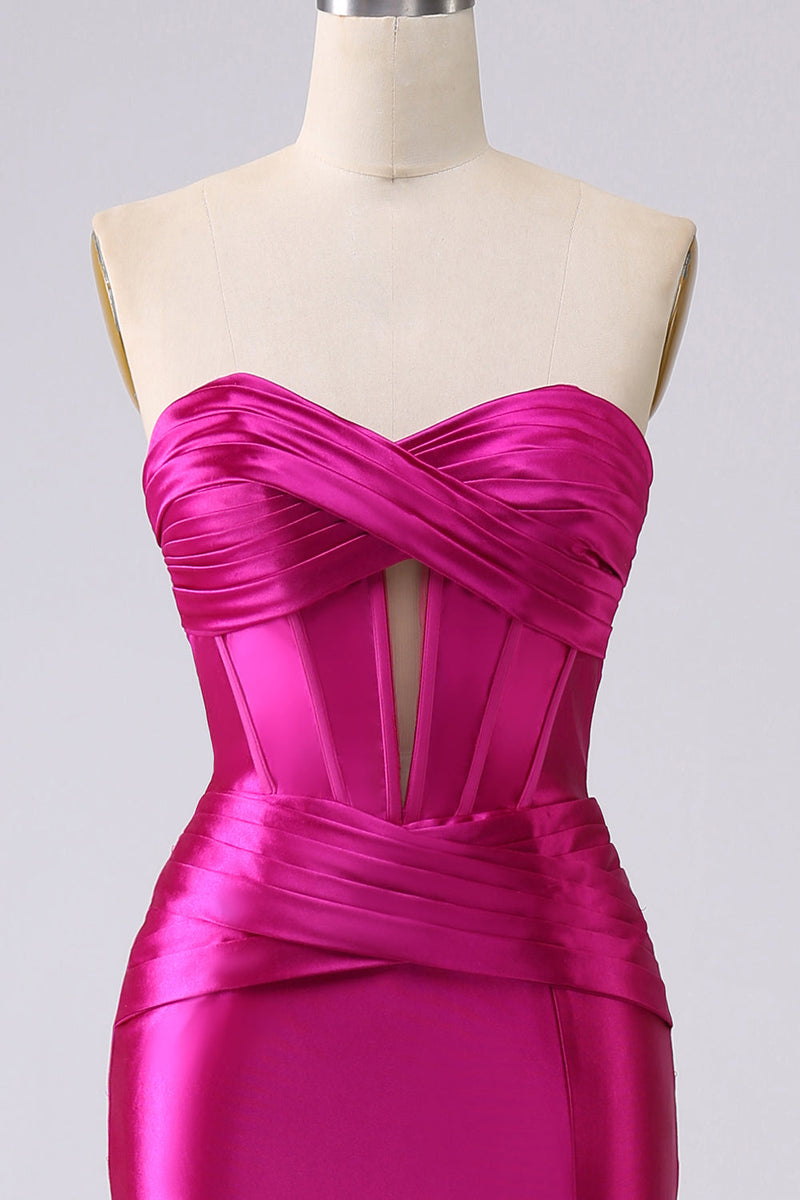 Load image into Gallery viewer, Sparkly Fuchsia Mermaid Sweetheart Corset Long Formal Dress with Slit