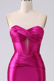 Sparkly Fuchsia Mermaid Sweetheart Corset Long Formal Dress with Slit