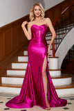 Sparkly Mermaid Fuchsia Corset Formal Dress with Slit