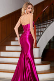 Sparkly Mermaid Fuchsia Corset Formal Dress with Slit