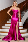 Sparkly Mermaid Fuchsia Corset Formal Dress with Slit