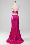 Sparkly Hot Pink Mermaid Simple Formal Dress With Slit