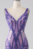 Load image into Gallery viewer, Sparkly Purple Mermaid V Neck Sequins Long Formal Dress