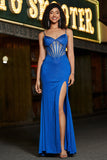 Mermaid Royal Blue Glitter Corset Formal Dress with Beading