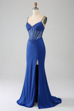 Royal Blue Mermaid Corset Formal Dress with Beading