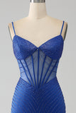 Royal Blue Mermaid Corset Formal Dress with Beading